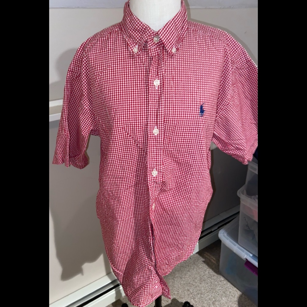 Ralph Lauren short sleeve red check 12/14 button down shirt